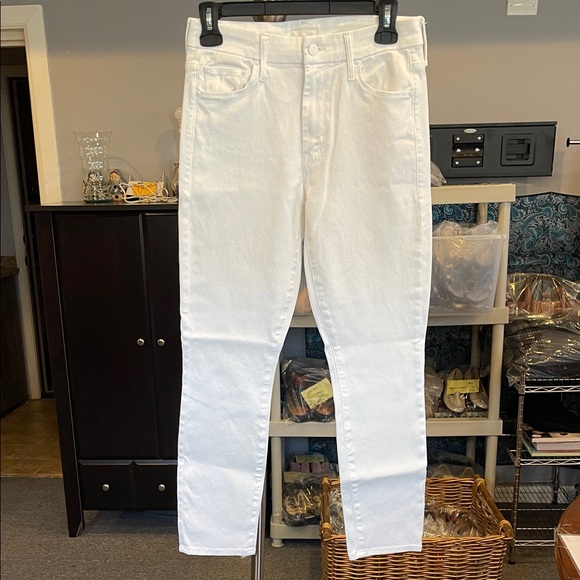 MOTHER The Looker Crop Jeans Glass Slipper Wash White Denim Size 27 High Waist - Picture 1 of 7